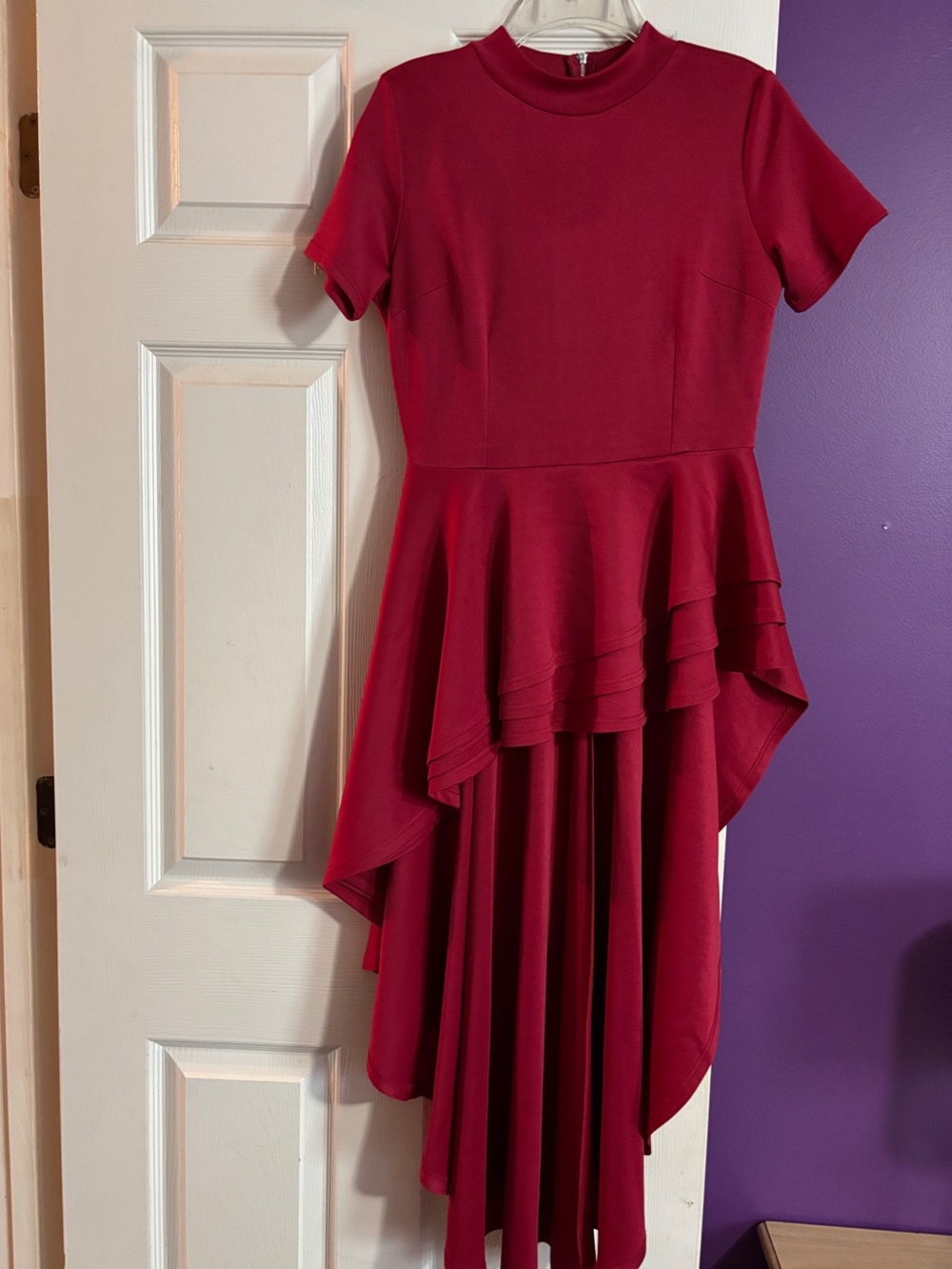 Asymmetric Ruffle Peplum Top in Deep Berry